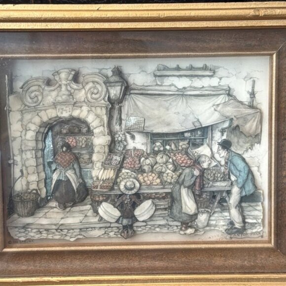 Vintage Anton Pieck 3D Shadow Box Art Wood Frame Lesley Owsley Handcrafted - Picture 2 of 16